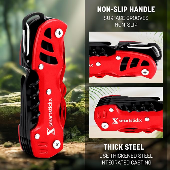 16-in-1 Multi Tool Tactical Survival Knife – Camping Gear, Red | Fish Scaler, Bottle Opener, Scissors, Saw, Screwdrivers, Keychain Ring, Anti-Oxidation Coating, Compact EDC Pocket Size