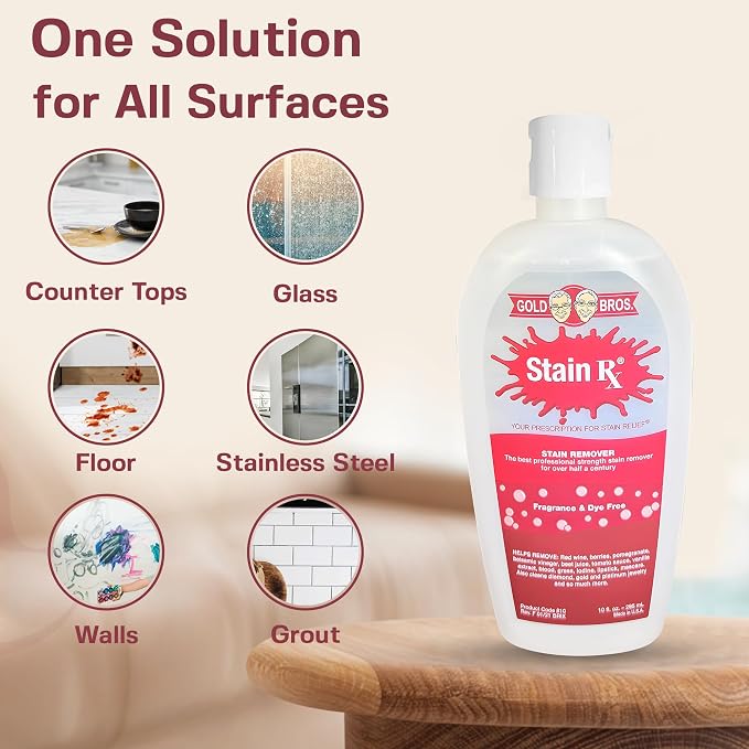 Stain Remover, Effectively Eliminates Stains Made in USA, 10 oz | Wine, Berries & Blood on Fabrics, Carpets, Upholstery & Jewelry, Dye-Free, Free from Bleach, Peroxides & Phosphates