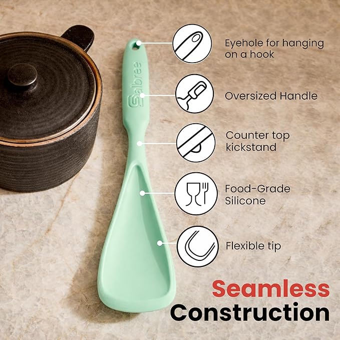Silicone Spoon Spatula for Cooking - Multifunction Scoop Spatula Spoonula - Heat Resistant Cooking Spoon for Nonstick Cookware - Large Silicone Kitchen Spoon - Seamless Design (Mint,2pcs)