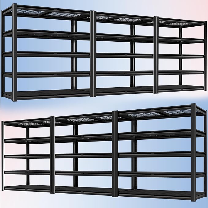 PrimeZone 72" H Heavy Duty Garage Shelving 2500 LBS 5 Tier Heavy Duty Storage Shelves Adjustable Industrial Metal Wire Shelf Unit for Garage,Basement,Pantry,Warehouse,Commercial,48" WX24 DX72 H 6Pack