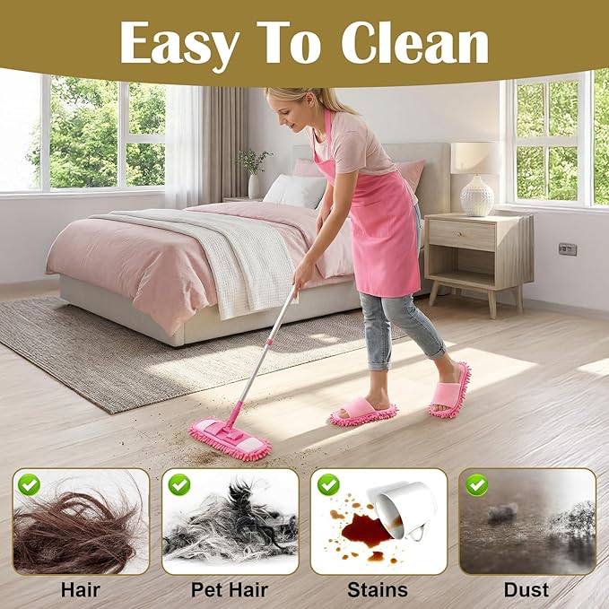 4-Pair Washable Microfiber Cleaning Mop Slippers, Unisex Dusting Slippers with Detachable Design for Effortless Floor Cleaning (Medium, Black, Beige, Pink, Gray)