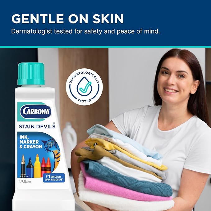 Carbona Stain Devils® #3 | Ink, Marker & Crayon | Professional Strength Laundry Stain Remover | Multi-Fabric Cleaner | Safe On Skin & Washable Fabrics | 1.7 Fl Oz, 3 Pack