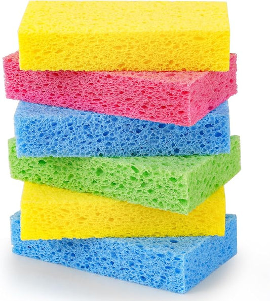 Temede Cellulose Sponges, Heavy Duty Kitchen Sponges, Non-Scratch, 6 Pack | Pop-Up Compressed Cellulose Dish Sponges, with a Durable and Firm Texture for Cookware, Bathroom and Household Cleaning