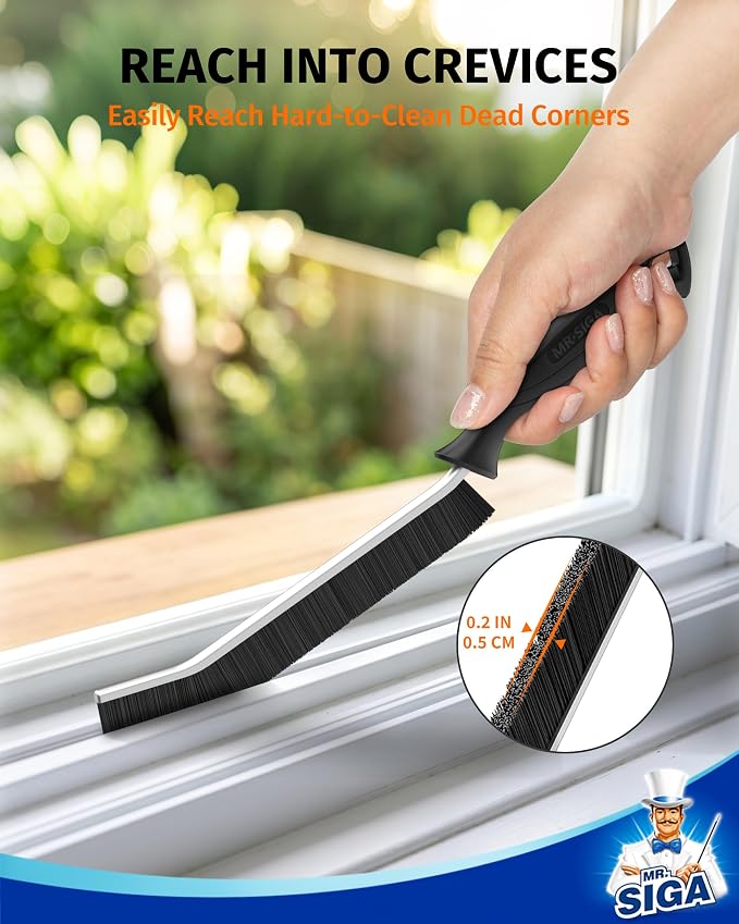 MR.SIGA Crevice Cleaning Brush, Grout Scrub Brush, Multi-Purpose Hard Bristle Brush, Ideal for Kitchen, Bathroom, Sink, Corners, Tight Spaces, 3 Pack, Black
