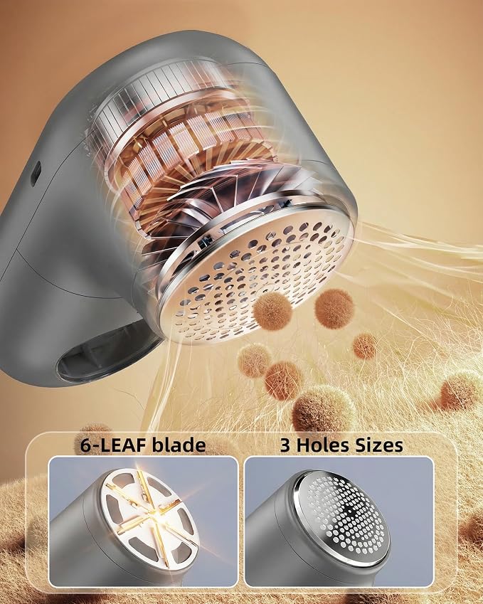 Fabric Shaver Lint Remover for Clothes, Portable Sweater Defuzzer | Rechargeable with LED Display, 3 Speeds, 2 Extra 6-Blade Heads, Removes Lint, Fuzz Fabric Pills from Clothing and Fabrics