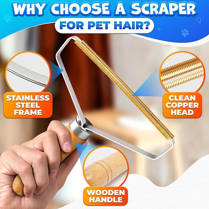 Pet Hair Removers 2 Pack Reusable Metal Lint Remover Tool – Durable Pet Hair Remover Tool with Wooden Handle | Portable Fabric Shaver Fuzz Cleaner for Clothes, Carpet & Furniture, Couch | Portable Fabric Shaver Lifts Fuzz from Clothes, Carpet, Furnitur...