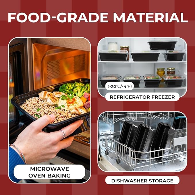 100 Pack (200-Piece) 38 oz Meal Prep Containers Reusable Food Storage Containers with Lids, Sturdy Leakproof To Go Plastic Takeout Containers for Microwave, Freezer, Dishwasher Safe