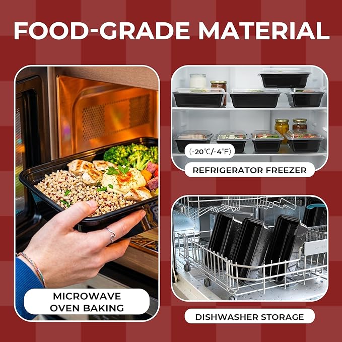 100 Pack (200-Piece) 32 oz Meal Prep Containers with Lids Reusable Food Storage Containers Sturdy Leakproof To Go Plastic Takeout Containers for Microwave, Freezer, Dishwasher Safe