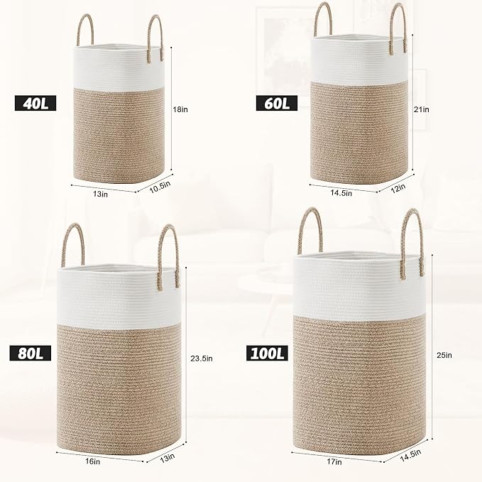 Artfeel Laundry Basket,Woven Cotton Rope Laundry Hamper,40L Versatile Storage for Dirty Clothes,Baby Toys,and Blankets in Bathroom, Nursery,and Living Room