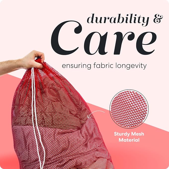 Handy Laundry Mesh XL Laundry Bag, 24" x 36" Heavy Duty, Durable Drawstring Closure, Machine Washable, Large Capacity for Delicates, Travel, College Dorm, Apartment, Red | XL 24x36 Mesh Laundry Bag, Secure Drawstring, Heavy Duty, Machine Washable, for ...