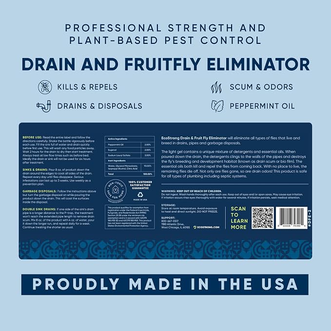 Fruit Fly Drain Treatment | Drain Fly Eliminator | Eliminates Gnats, Sewer Flies and More - Works in All Drains - 256 Fl Oz