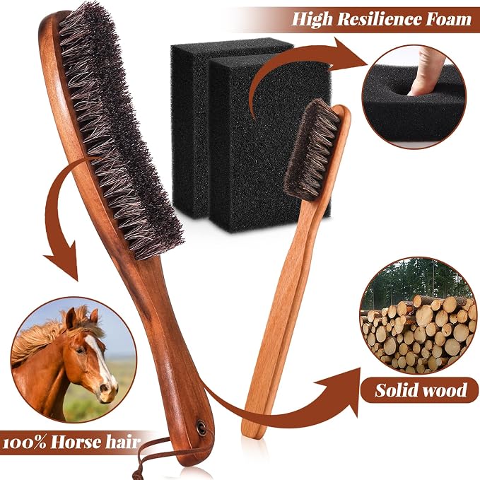 4 Pcs Horsehair Felt Hat Brush Kit with Cleaning Sponge Cowboy Clean Hat Wood Fedora Hat Cleaning Set Baseball Cap Lint Brush Remove Dust for Hair Furniture Suits Clothes(Style B)