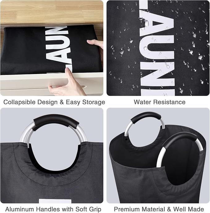 2-Pack XXL Laundry Basket, Big Laundry Hamper Bag with Handles, 130L Black | Freestanding Tall Dirty Clothes Hamper, Collapsible and Portable Laundry Bin for Dorms and Bedrooms, Thick, Sturdy Fabric