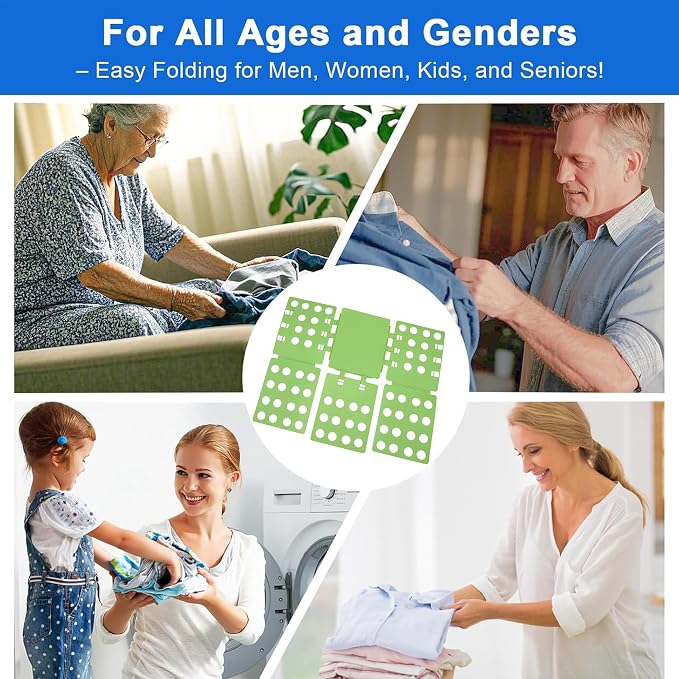 Folding Board for Clothes, Adjustable Shirt Folder Organizer, Gray, Adjustable T-Shirt Folding Board | Blue Plastic Clothing Organizer with Fold Guides | Laundry & Closet Storage Solution (GREEN)