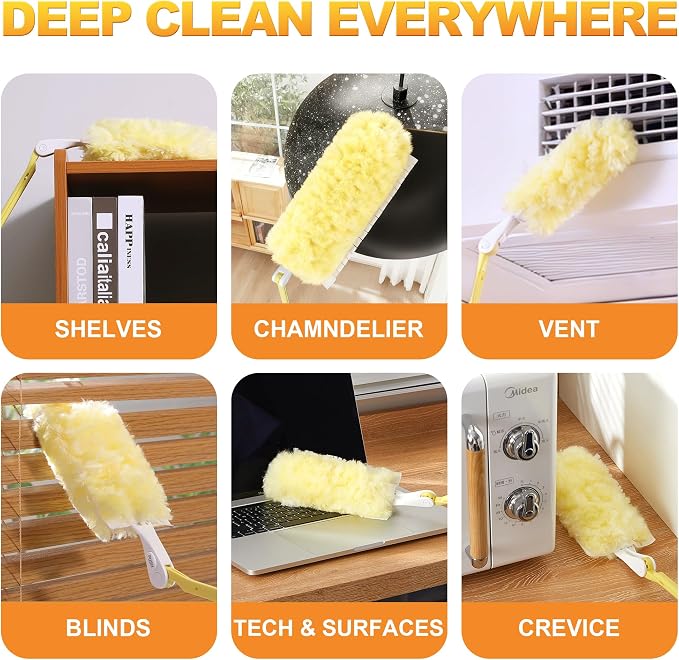 JOYMOOP Scented Telescopic Duster kit, 3FT Extendable Handle (Yellow) + 4 Yellow Refills for Swiffer Feather Duster,Easy Cleaning for Ceilings, Ceiling Fans, Blinds, Vents & Shelves