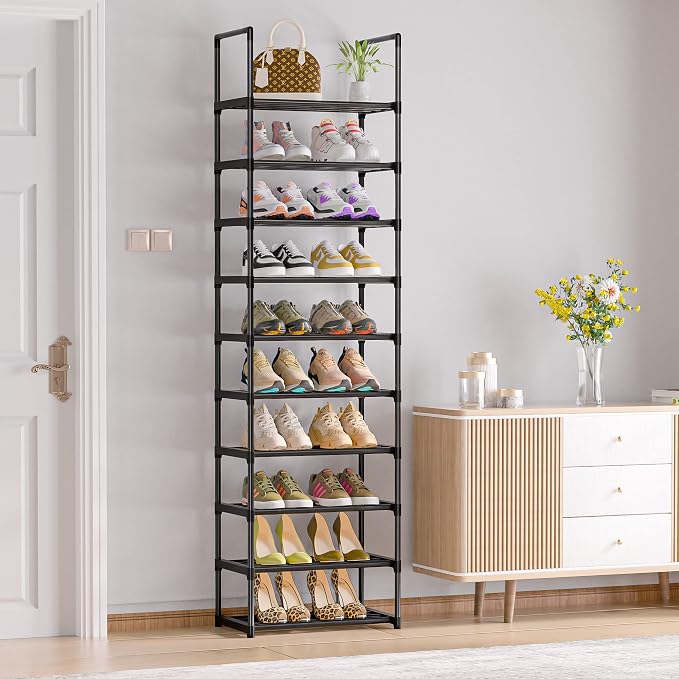 OYREL Shoe Rack - Sturdy Metal Shoes Storage Organizer for Closet, Entryway | Garage, Door Entrance, Space Saving 10-Tier Narrow Shoe Shelf, Stackable Free Standing Shoes Holder