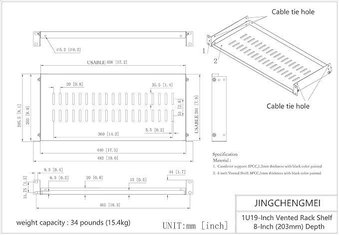 2 Pack of 1U Vented Cantilever Server Rack Mount Shelf 8" D | Disassembled Universal Rack Tray 8" Depth for 19" Network Cabinet or Equipment Rack (8V2PC)