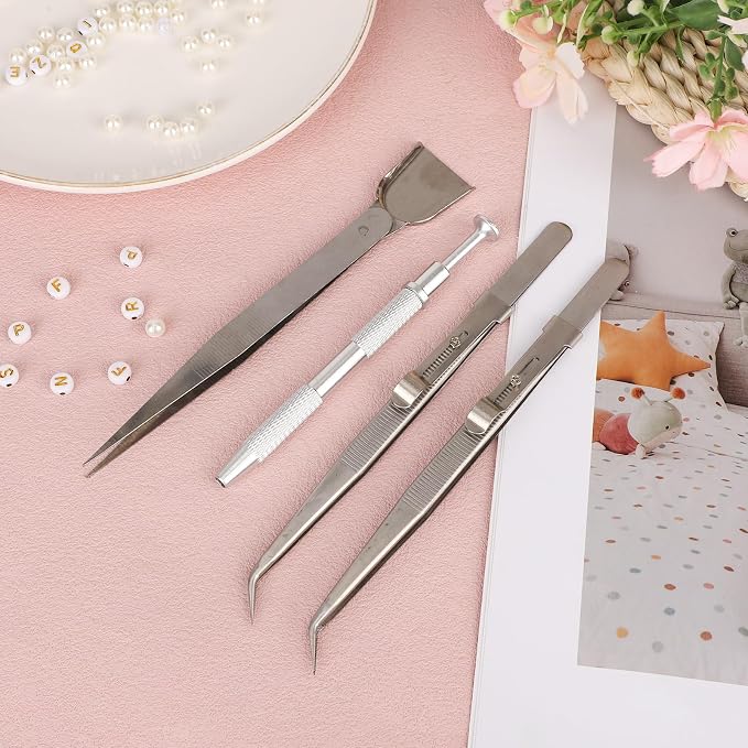 4pcs Cake Decorating Tools Set, 2 Stainless Steel Sprinkle Pen, Grabber & Shovel-Head Tweezers Professional Sprinkles Tools for Baking Cookies Cupcake Making Supplies Decoration Jewelry Earring