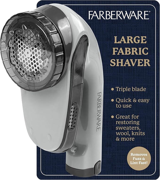 Farberware Fabric Shaver & Lint Remover for Clothing, Large, Triple Blade | Sweater shaver removes pilling, fuzz, and lint balls from clothes, couch, and furniture, battery operated