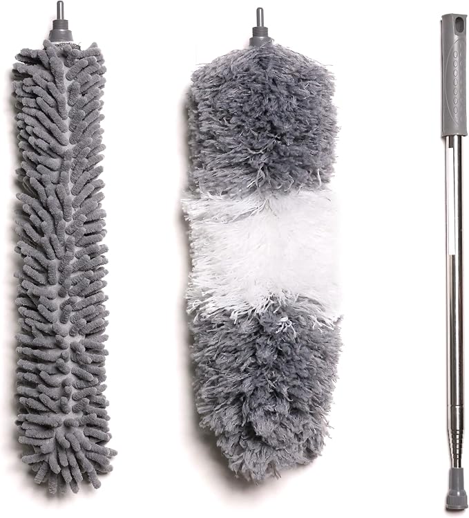 Ceiling Fan Duster with Extension Pole, 7 Ft Long Microfiber Dusters for Cleaning with 2 Brushes for High Ceiling, Cobweb Duster, Walls, Furniture and Home Cleaner