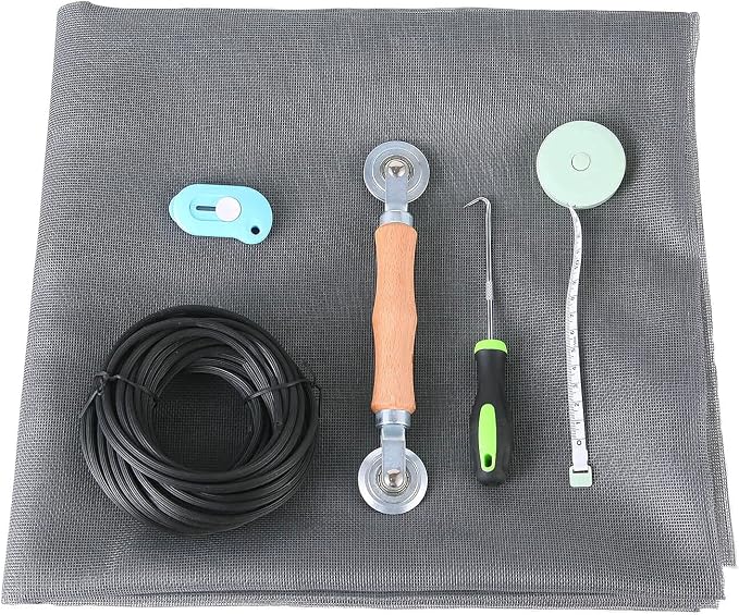 Windows Screen and Screen Door Repair Kit - 48"x118" Fiberglass Mesh Gray with Rolling Tool/Hook/Ruler/Cutter/Spline - Window Screen & Sliding Screen Door Replacement for Windows, TOOLTRIZ