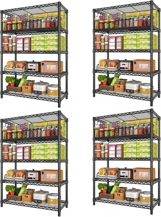 5 Tier Wire Metal Shelving: Adjustable Pantry Storage Shelves, NSF Bakers Rack Heavy Duty Garage Shelving Unit, Utility Shelf Organizer for Closet, Kitchen, 72" H x 36" W x 14" D, 4 PCS