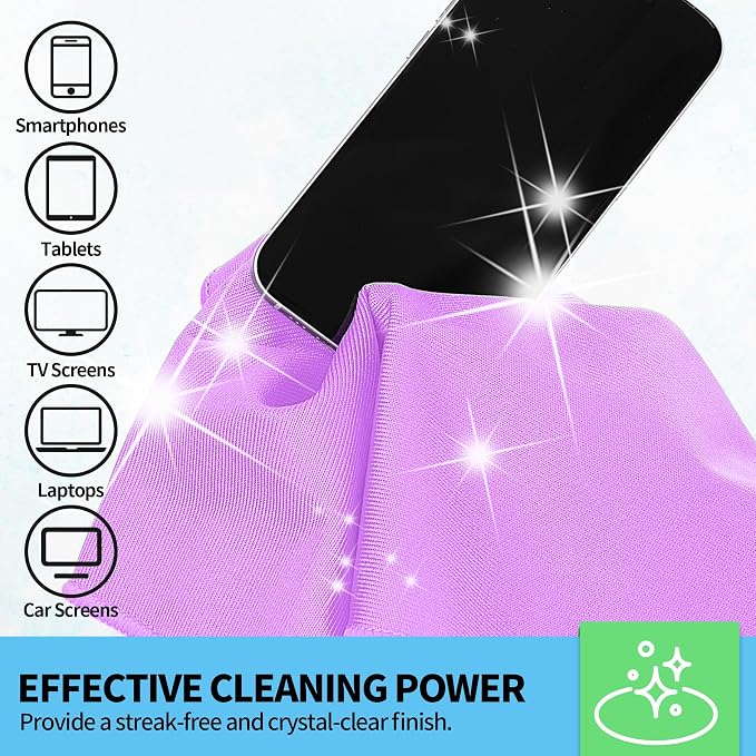 Microfiber Cleaning Cloth - 10 Pack Glasses Cleaning Cloth, 16" x 14" Window Cleaning Rags, Streak Free Lint Free Polishing Cloths Wipes for Eye Glass, Stainless Steel, Windshield, Purple