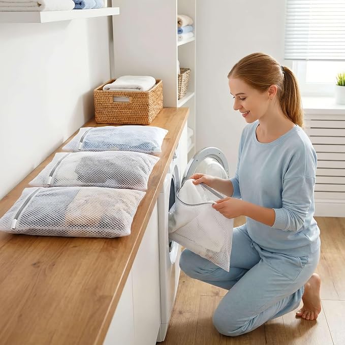 4Pcs Laundry Bags Mesh Wash Bags12x16 Inches | 4Medium | Upgraded Honeycomb & Fine Mesh, Extra Durable with Sturdy Zippers