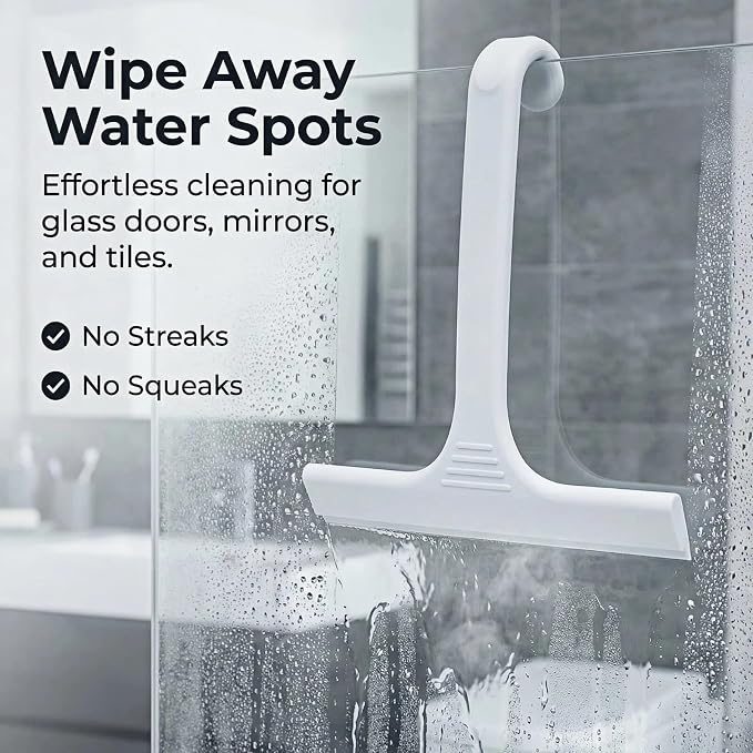 Silicone Shower Squeegee - All-in-One Design with Built-in Hook, 10 Inch Streak-Free Bathroom and car Cleaner for Glass Doors, Mirrors, Windows, Tiles Grey