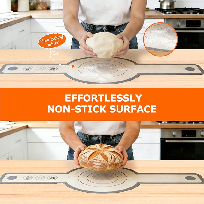 Silicone Bread Sling Mat for Dutch Oven, 2 PCS Non-Stick & Reusable Bread Baking Supplies with Long Handles, Easily Transfer Sourdough & Baking, Dishwasher Safe (Round, Grey)