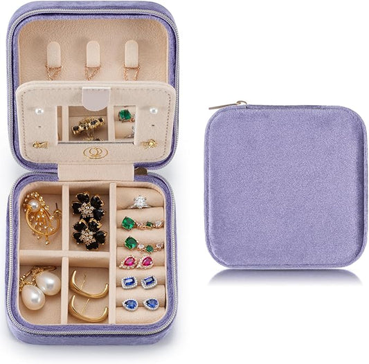 TRODANCE Plush Velvet Travel Jewelry Case Organizer, Small Travel Jewelry Box,Portable Jewelry Box Travel Mini Organizer Portable Display Storage Box For Rings Earrings Necklaces (Periwinkle Blue)
