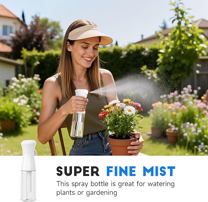 3 Pack Spray Bottle for Hair - Continuous Hair Spray Bottles Refillable Mister Sprayer for Hairstyling, Plants, Pets, Skincare, Cleaning (10.1 OZ/300ML, White)
