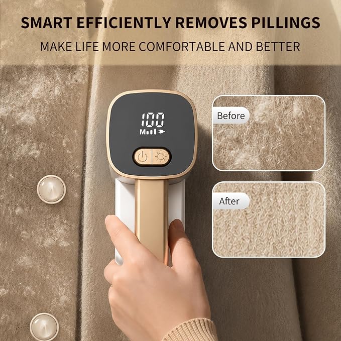 Eilveey Fabric Shaver Rechargeable Lint Remover with 3 Extra Blades & Light | Electric Lint Shaver 3 Speed Adjust, 9000 RPM Sweater Defuzzer, Pilling Remover for Clothes Furniture Couch Upholstery