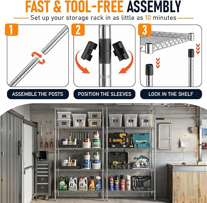 FDW 14" D×36" W×72" H Wire Shelving Unit Metal Shelf with 5 Tier Adjustable Layer Rack Commercial Strong Steel for Restaurant Garage Pantry Kitchen，Chrome