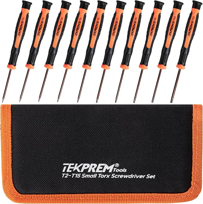 TEKPREM 10 in 1 Small Torx Screwdriver Set of T2-T15, T2 T3 T4 T5 T6 T7 T8 T9 T10 T15 Torx Security Bits Complete Star Repair Kit for Apple,Macbook,Xbox,PS3,PS4,PS5,Ring Doorbell, Computer,Knives
