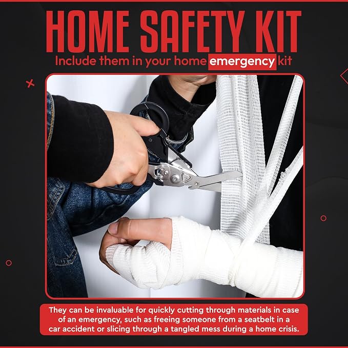 Heavy Duty 6 in 1 Multipurpose Emergency Trauma Shears Scissors with Holster - Outdoor Camping Rescue Tools with Glass Breaker & Strap Cutter Stainless Steel Foldable Scissors Pliers Silver
