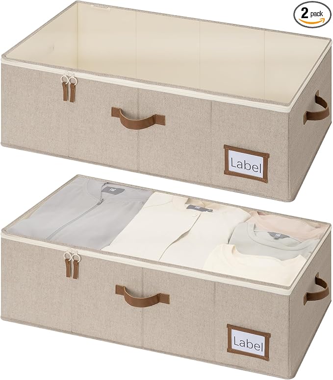 StorageWorks Under Bed Storage Bins, 10'' Underbed Storage Containers with Lid, 77L Clothes Organizer for Bedding, Blankets, Sweaters, Shoes, 2-Pack