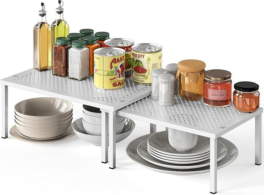 Simple Houseware Expandable Stackable Kitchen Counter Shelf Organizer, White, Metal Top, 11.25"L x 7.9"W x 5.4"H | Expandable & Stackable 9" D x 12.75" W x 5.9" H