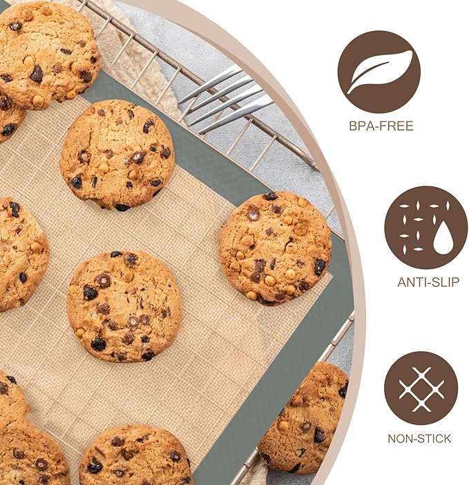 Silicone Baking Mat Set, Nonstick Reusable Liners, 2 Half & 1 Quarter Sheet for Cookies, Bread, Pastry, Dough Prep and Oven Baking