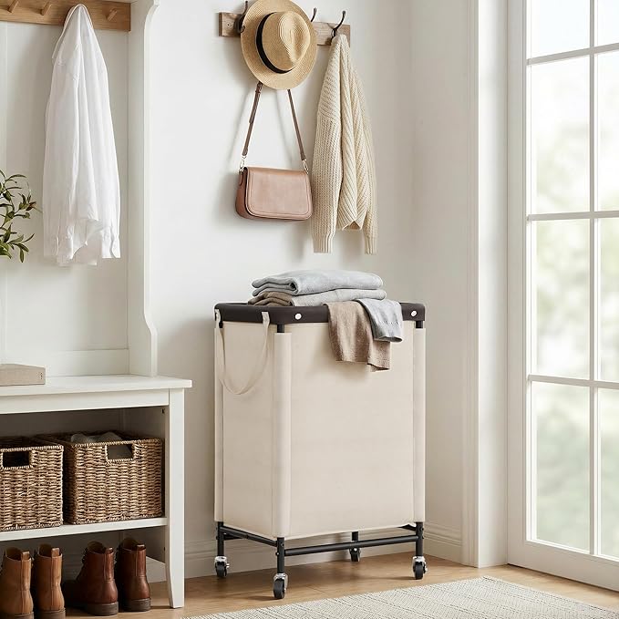 StorageWorks Laundry Hamper with Wheels and Removable Liner Bag, Beige, 90L