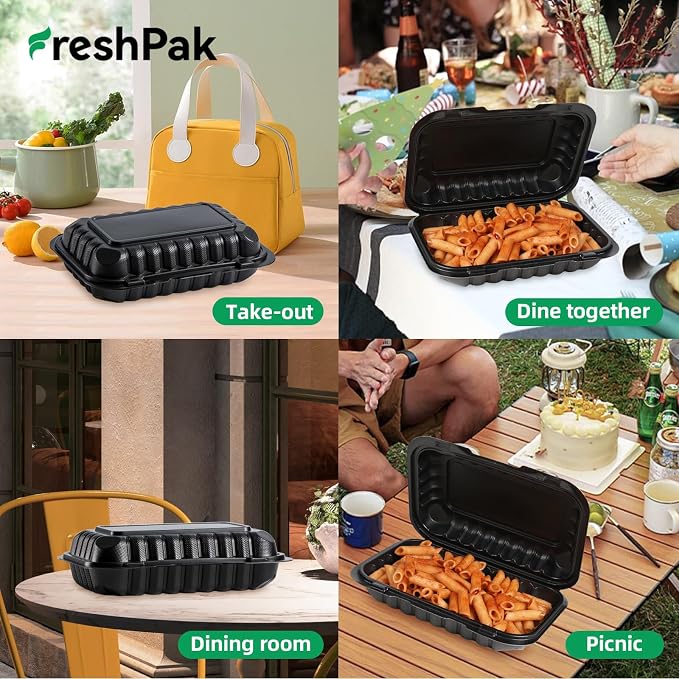 50-Pack 9x6 27oz Meal Prep Containers - Shrink Wrap Ready To Use | Rectangular Clamshell To-Go Boxes | BPA-Free & Stackable | Microwave & Dishwasher Safe for Leftovers, Lunch & Catering