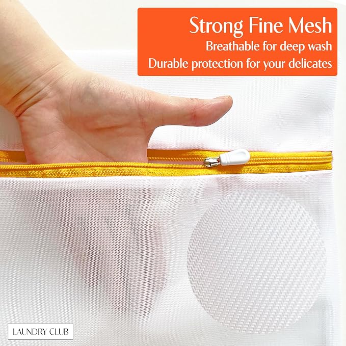 3 Pack Mesh Laundry Bags for Daily Essentials 16inx20in LAUNDRY CLUB® | Dryer Safe, Breathable Fine Net, Sturdy Anti-Rust Zipper, Mesh Laundry Bags for Bras, Underwear, T-Shirts, Shirt, Socks
