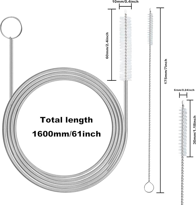 2 Pack 61 inch Long Flexible Drain Cleaning Brush and 2 PCS 7-inch Straw Brush, Suitable for Cleaning Feeding Tubes