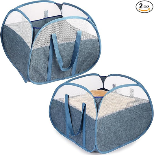 2 Pack Collapsible Laundry Baskets, 90L Large Foldable Laundry Basket, Pop Up Hampers for Laundry, Dirty Clothes Laundry Hamper for Bedroom, Bathroom, Dorm, Laundry Room, Travel or Camping Blue