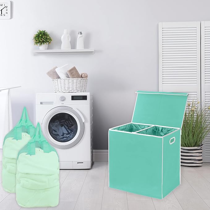 Simple Houseware Double Laundry Hamper with Lid & Removable Bags, Turquoise