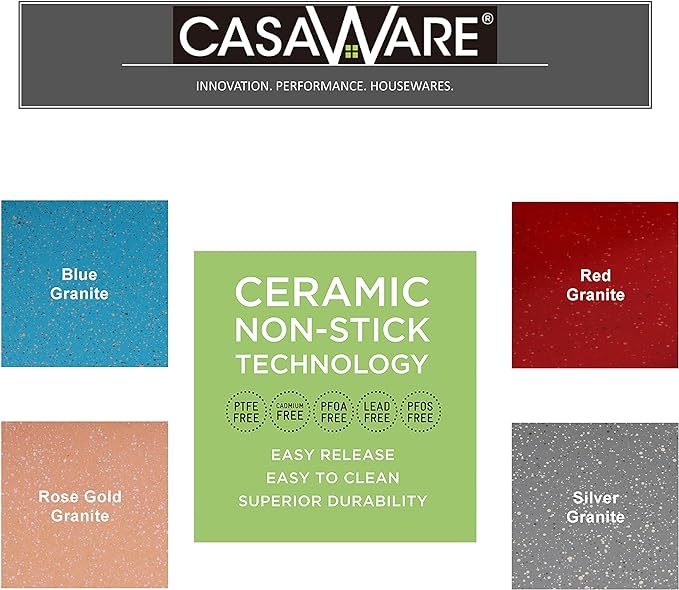 casaWare Fluted Cake Pan 9.5-inch (10-Cup) Ceramic Coated NonStick (Red Granite)