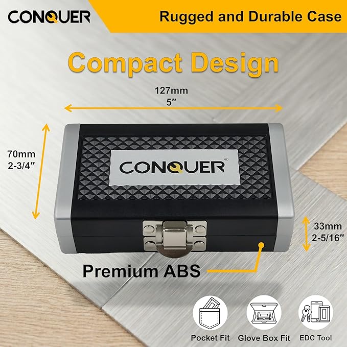 CONQUER 21-Piece 1/4" Drive Mini Ratchet Spline Socket Set, SAE/Metric | 72-Tooth Dual Head Ratchet, Quick Release & Spin Disc, CR-V Spline Sockets 6-13mm, S2 Bits, Knurled Grip, Portable Kit
