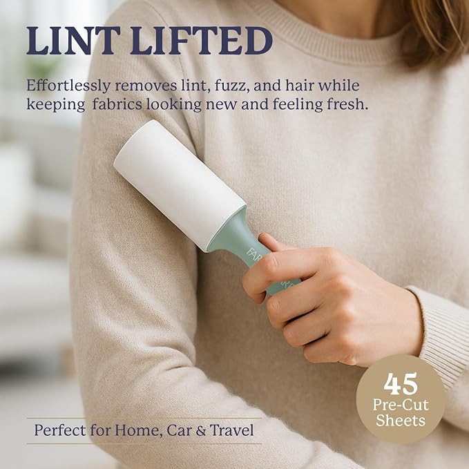 Farberware Fabric Shaver & Lint Roller Set, Small, Portable | Sticky sheets lift pet hair and dust, triple-blade design restores fabrics to like-new condition, for clothing and bedding