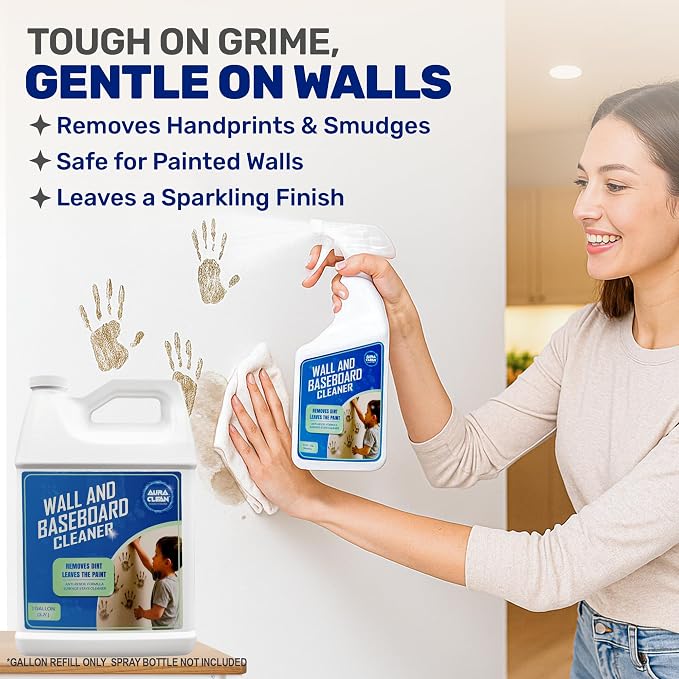 Wall & Baseboard Cleaner for Painted Walls, Cabinets, Doors & Trim | Non-Toxic, No-Rinse Spray | Anti-Resoil, Streak-Free Formula | Kid & Pet Safe | 128 oz (1 Gallon) | Made in USA