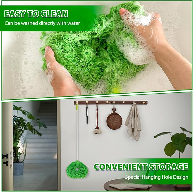 FONUNO Ceiling Fan Cleaner Duster High Ceiling Extended Fan Blade Cleaner | Reusable Microfiber Ceiling Fan Duster with Extension Handle from 13 to 50 Inch for Furniture Bookshelves Wall Door, Green